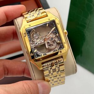 ساعت مچی مردانه کارتیر سانتوس اتومات CARTIER SANTOS - طلایی دور مشکی