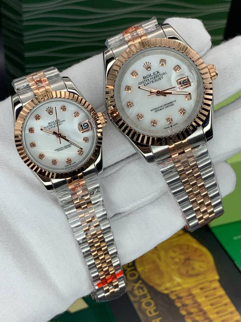 رولکس دیت جاست رزگلد و نقره ای صفحه صدفی اندیس نگین