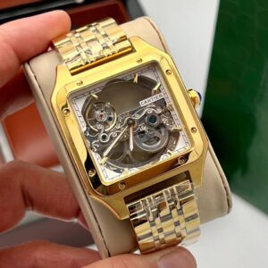 ساعت مچی مردانه کارتیر سانتوس اتومات CARTIER SANTOS - طلایی دور سفید