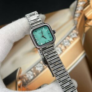 ساعت مچی زنانه رومنسون کلاسیک صفحه مربع سبز آبی بند استیل