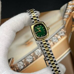 ساعت مچی زنانه رومنسون کلاسیک صفحه مربع سبز تیره بند استیل طلایی