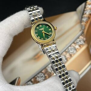 ساعت مچی زنانه رومنسون کلاسیک صفحه گرد سبز تیره قاب طلایی بند استیل