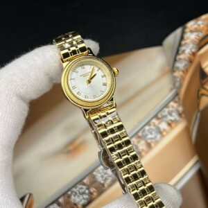 ساعت مچی زنانه رومنسون کلاسیک صفحه گرد سفید فاب طلایی بند طلایی