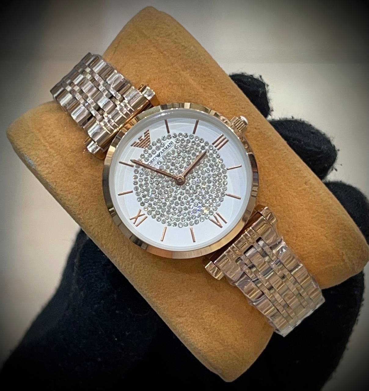 ساعت مچی زنانه امپریو ارمانی بند فلزی (10) صفحه سفید بند رزگلد