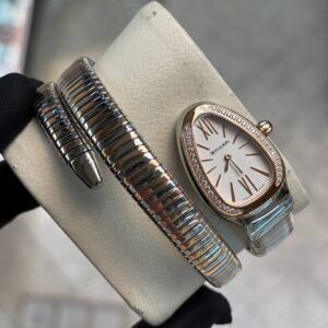 ساعت مچی زنانه بولگاری ماری صفحه سفید نگین دار بند استیل رزگلد