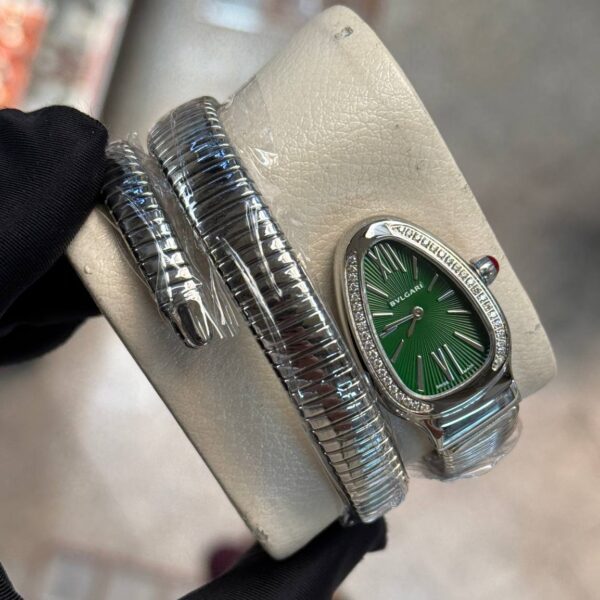 ساعت مچی زنانه بولگاری ماری صفحه سبز نگین دار بند استیل