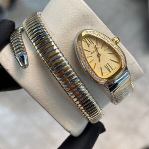 ساعت مچی زنانه بولگاری ماری صفحه طلایی نگین دار بند استیل طلایی