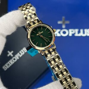 ساعت مچی زنانه سیکو پلاس SEIKO PLUS+ صفحه سبز اندیس خطی بند طلایی