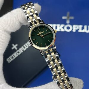 ساعت مچی زنانه سیکو پلاس SEIKO PLUS+ صفحه سبز اندیس خطی بند استیل طلایی