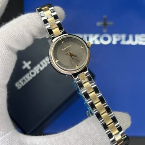 ساعت مچی زنانه سیکو پلاس SEIKO PLUS+ صفحه خاکستری ساده بند استیل طلایی