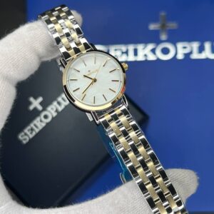 ساعت مچی زنانه سیکو پلاس SEIKO PLUS+ صفحه سفید اندیس خطی بند استیل طلایی