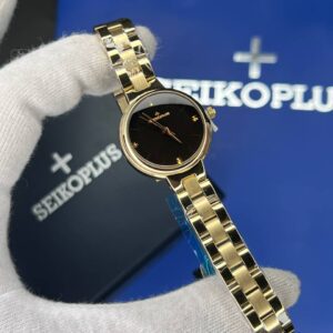 ساعت مچی زنانه سیکو پلاس SEIKO PLUS+ صفحه مشکی ساده بند طلایی