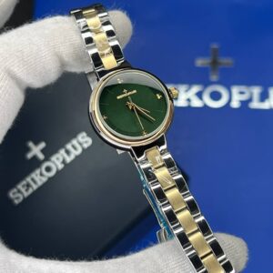 ساعت مچی زنانه سیکو پلاس SEIKO PLUS+ صفحه سبز ساده بند استیل طلایی
