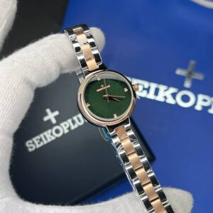 ساعت مچی زنانه سیکو پلاس SEIKO PLUS+ صفحه سبز ساده بند استیل رزگلد