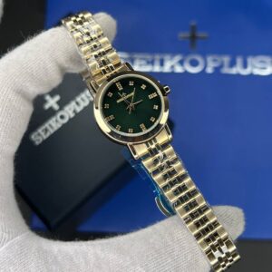 ساعت مچی زنانه سیکو پلاس SEIKO PLUS+ صفحه سبز نگین دار بند طلایی