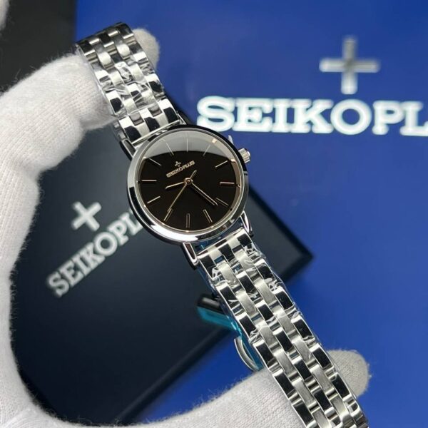 ساعت مچی زنانه سیکو پلاس SEIKO PLUS+ صفحه مشکی اندیس خطی بند استیل