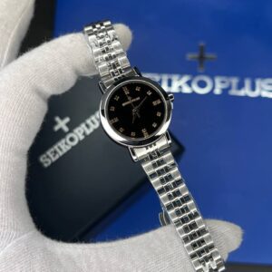 ساعت مچی زنانه سیکو پلاس SEIKO PLUS+ صفحه مشکی نگین دار بند استیل