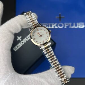 ساعت مچی زنانه سیکو پلاس SEIKO PLUS+ صفحه طوسی نگین دار بند استیل رزگلد