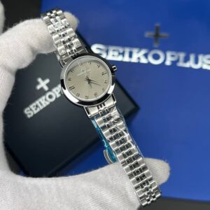 ساعت مچی زنانه سیکو پلاس SEIKO PLUS+ صفحه خاکی نگین دار بند استیل