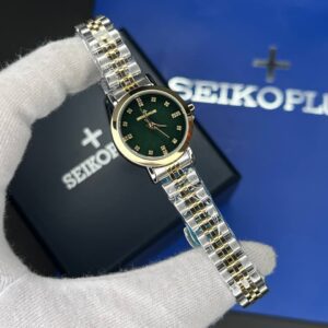 ساعت مچی زنانه سیکو پلاس SEIKO PLUS+ صفحه سبز نگین دار بند استیل طلایی