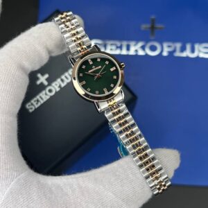 ساعت مچی زنانه سیکو پلاس SEIKO PLUS+ صفحه سبز نگین دار بند استیل رزگلد