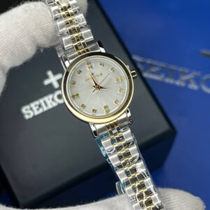 ساعت مچی زنانه سیکو پلاس SEIKO PLUS+ صفحه طوسی نگین دار بند استیل طلایی