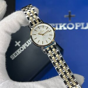 ساعت مچی زنانه سیکو پلاس SEIKO PLUS+ صفحه صدفی اندیس خطی بند استیل طلایی