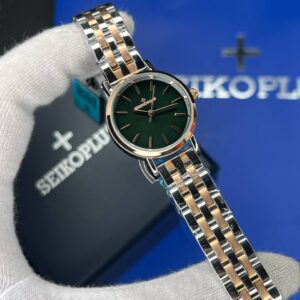ساعت مچی زنانه سیکو پلاس SEIKO PLUS+ صفحه سبز اندیس خطی بند استیل رزگلد