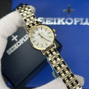 ساعت مچی زنانه سیکو پلاس SEIKO PLUS+ صفحه صدفی اندیس خطی بند طلایی