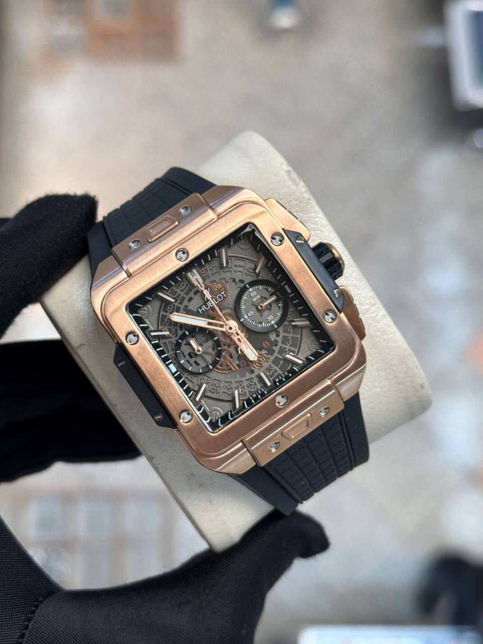 ساعت مچی مردانه هابلوت مربع (3) قاب رزگلد