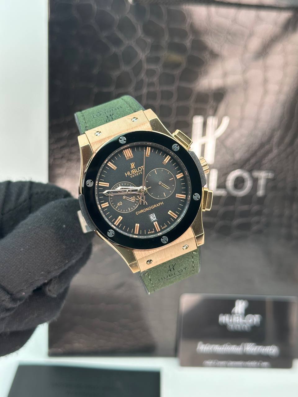 ساعت مچی مردانه هابولت برند جیر (6) سبز قاب رزگلد