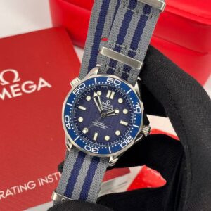 ساعت مچی مردانه امگا007 سیمستر اتومات بند برزنتی صفحه سرمه ای