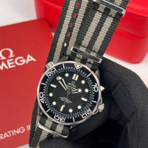 ساعت مچی مردانه امگا007 سیمستر اتومات بند برزنتی صفحه مشکی