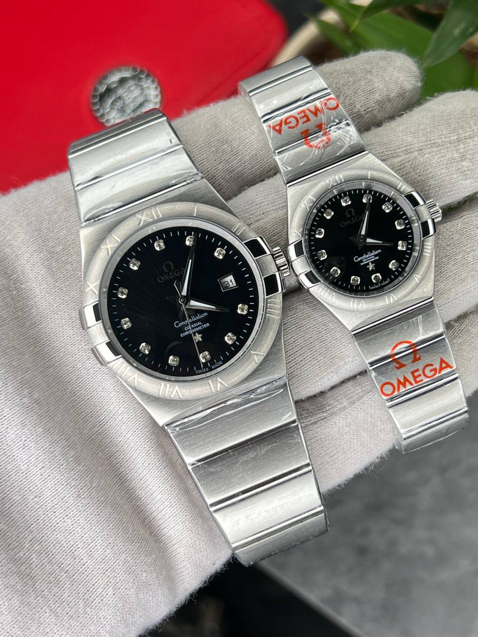 ساعت مچی مردانه و زنانه امگا کانسلیشن OMEGA Canstllation نقره ای صفحه مشکی اندیکس نگین