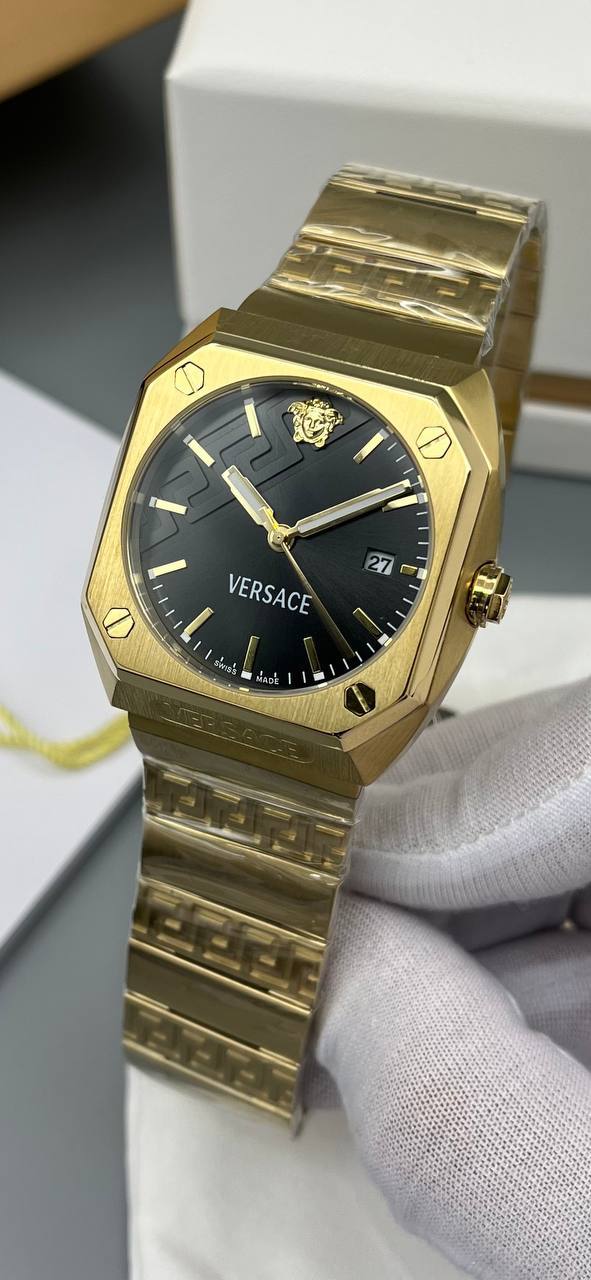 ساعت مچی مردانه ورساچه ۲۰۲۵ (2) صفحه مشکی بند طلایی